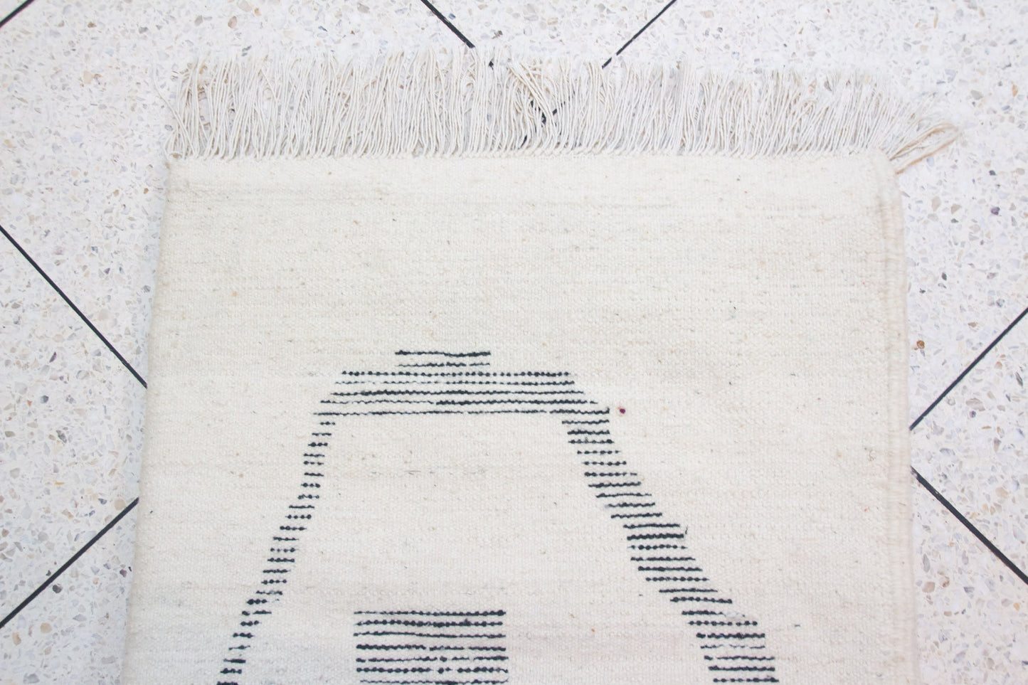 Azilal Abstract Skyline — Ivory Wool with Black & Taupe Motifs
