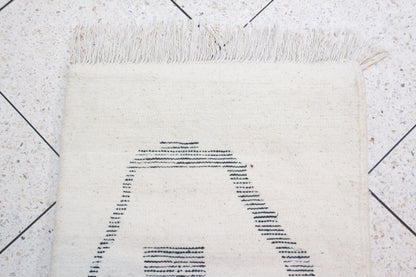Azilal Abstract Skyline — Ivory Wool with Black & Taupe Motifs