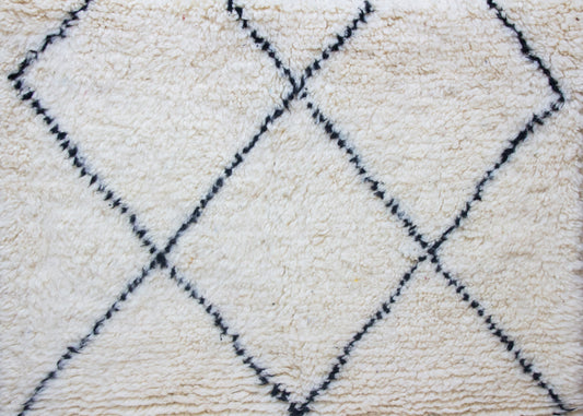 Marmoucha Pile Rug — Ivory Field with Charcoal Lattice