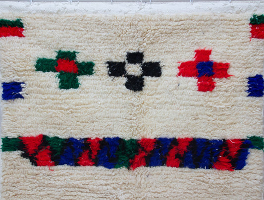Boujaad Pile Rug — Ivory Field with Polychrome Cross Motifs