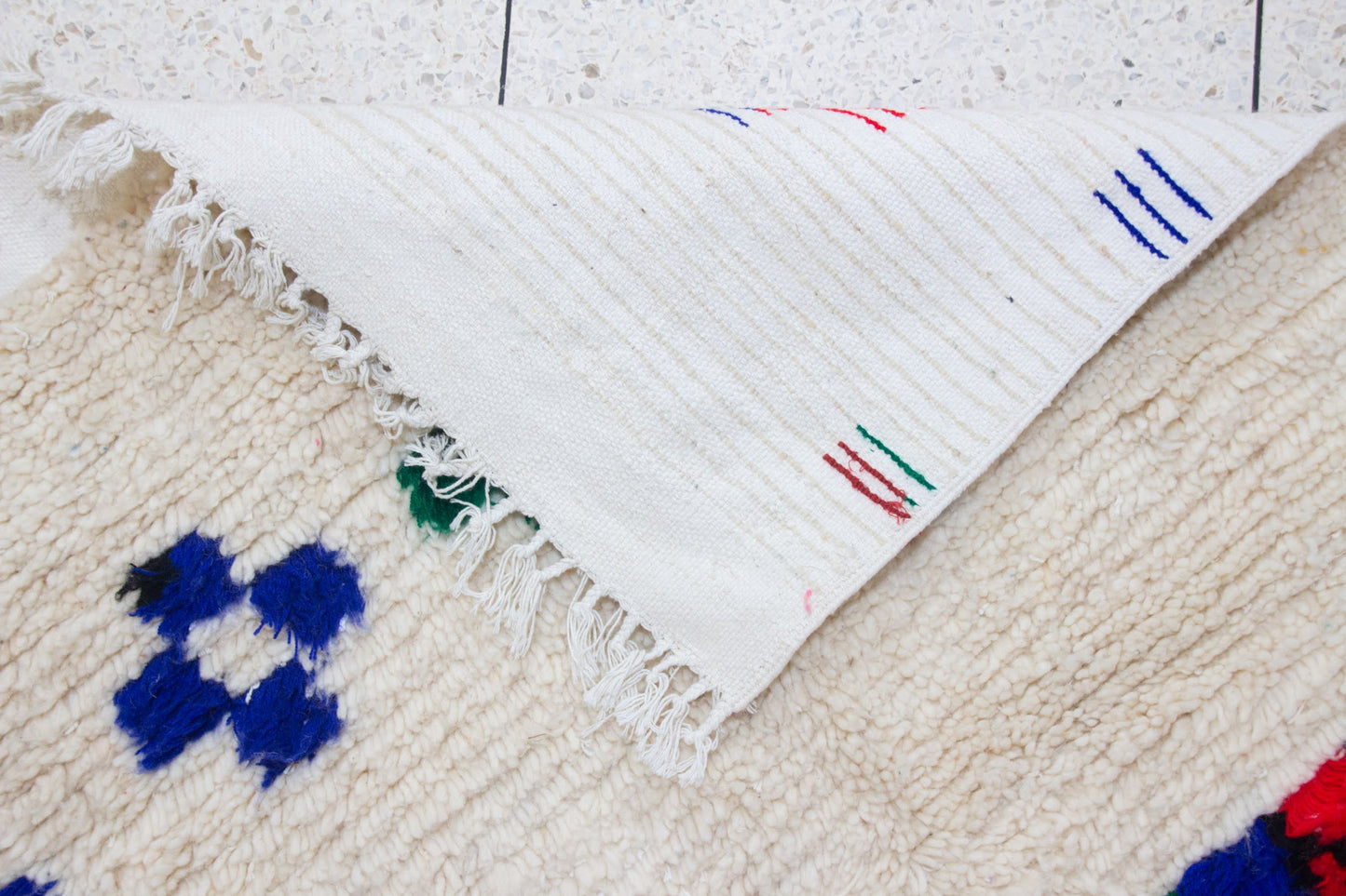 Boujaad Pile Rug — Ivory Field with Polychrome Cross Motifs