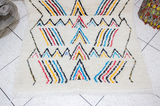 Azilal Pile Rug — Ivory Field with Chevron & Stripe Registers