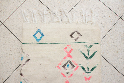 Azilal Pile Rug — Ivory Field with Lozenge Axis & Branch-Glyph Borders