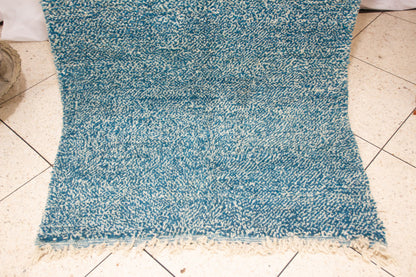 Boujaad Pile Rug — Azure Mélange Field, Minimalist Plainweave Edge