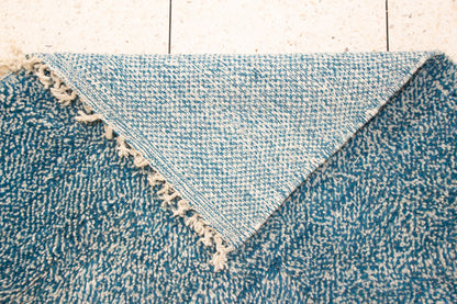 Boujaad Pile Rug — Azure Mélange Field, Minimalist Plainweave Edge