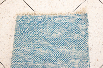 Boujaad Pile Rug — Azure Mélange Field, Minimalist Plainweave Edge