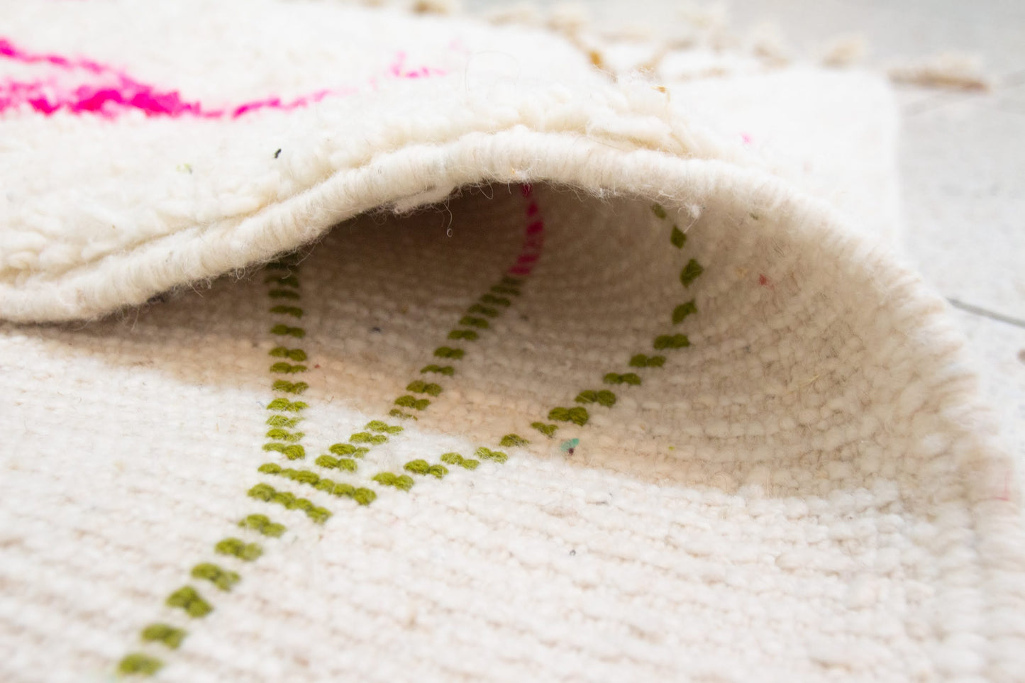 Azilal Pile Rug — Ivory Field with Neon Lozenge Axis & Branch Glyphs