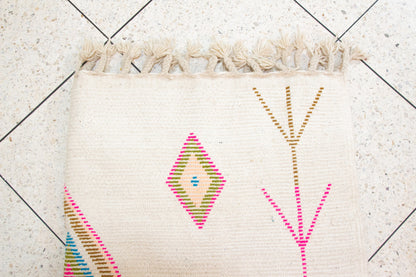 Azilal Pile Rug — Ivory Field with Neon Lozenge Axis & Branch Glyphs