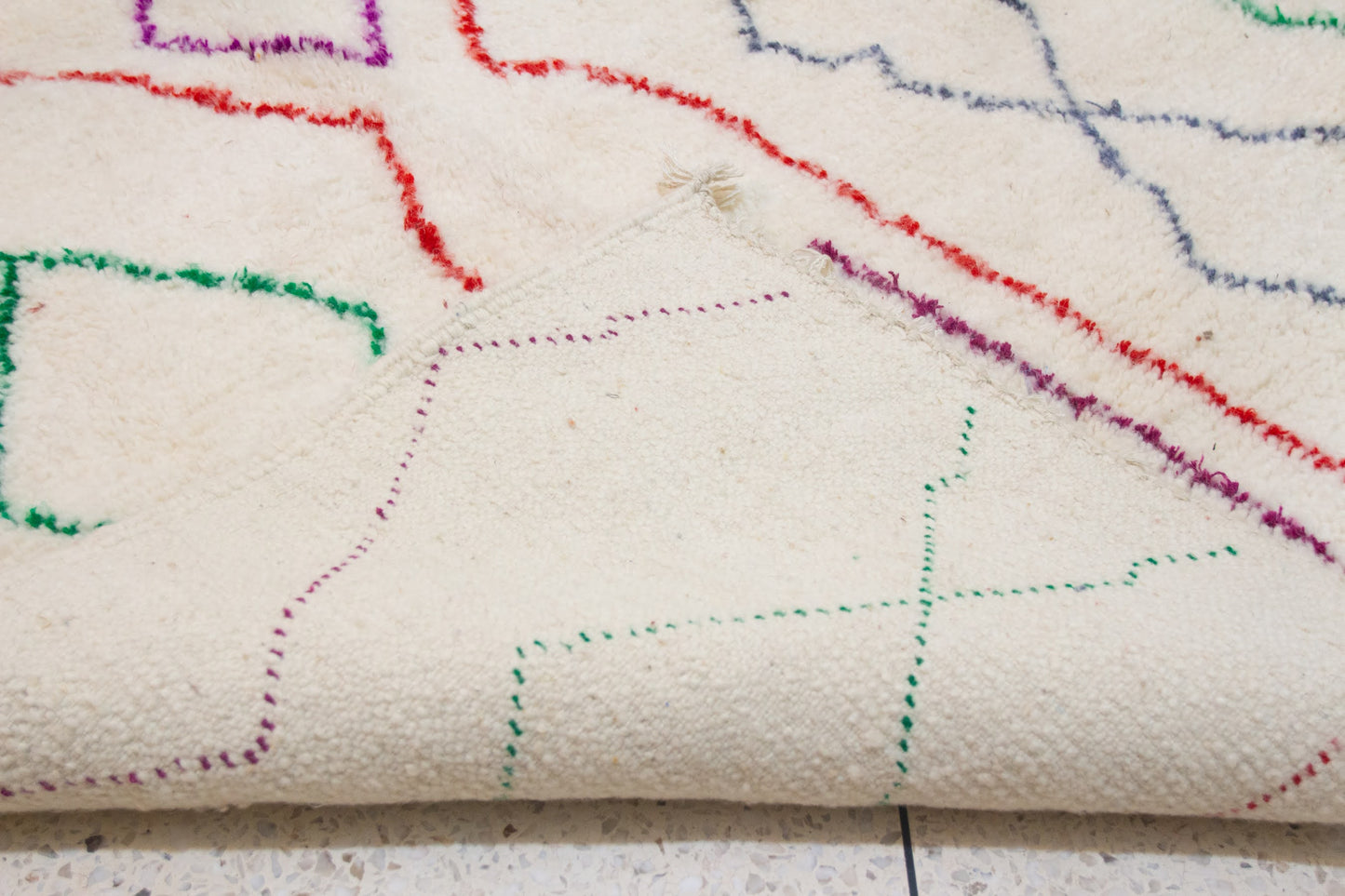 Azilal Pile Rug — Ivory Field with Nested Lozenges & Edge Lattice
