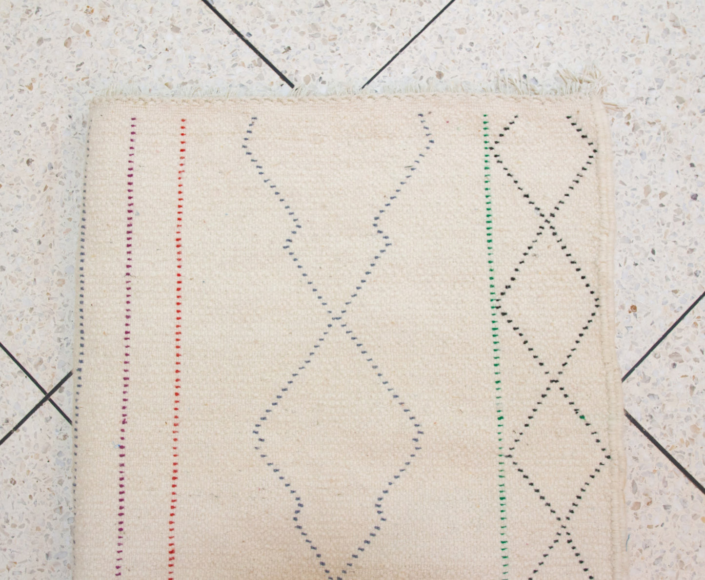 Azilal Pile Rug — Ivory Field with Nested Lozenges & Edge Lattice