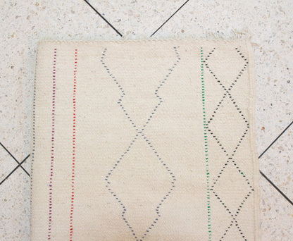 Azilal Pile Rug — Ivory Field with Nested Lozenges & Edge Lattice