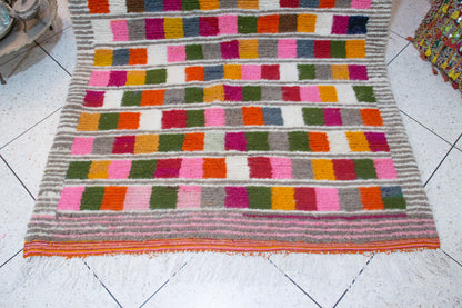 Boujaad Pile Rug — Multicolor Checker Panels on Ivory with Ribbed Guards
