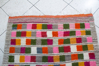 Boujaad Pile Rug — Multicolor Checker Panels on Ivory with Ribbed Guards