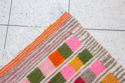 Boujaad Pile Rug — Multicolor Checker Panels on Ivory with Ribbed Guards
