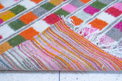 Boujaad Pile Rug — Multicolor Checker Panels on Ivory with Ribbed Guards