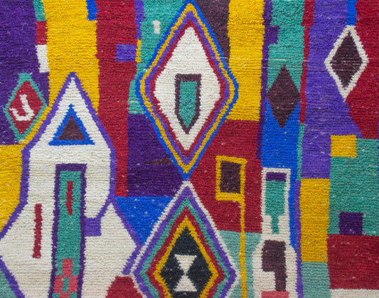 Boujaad Pile Rug — Abstract Geometric Field in Jewel Tones