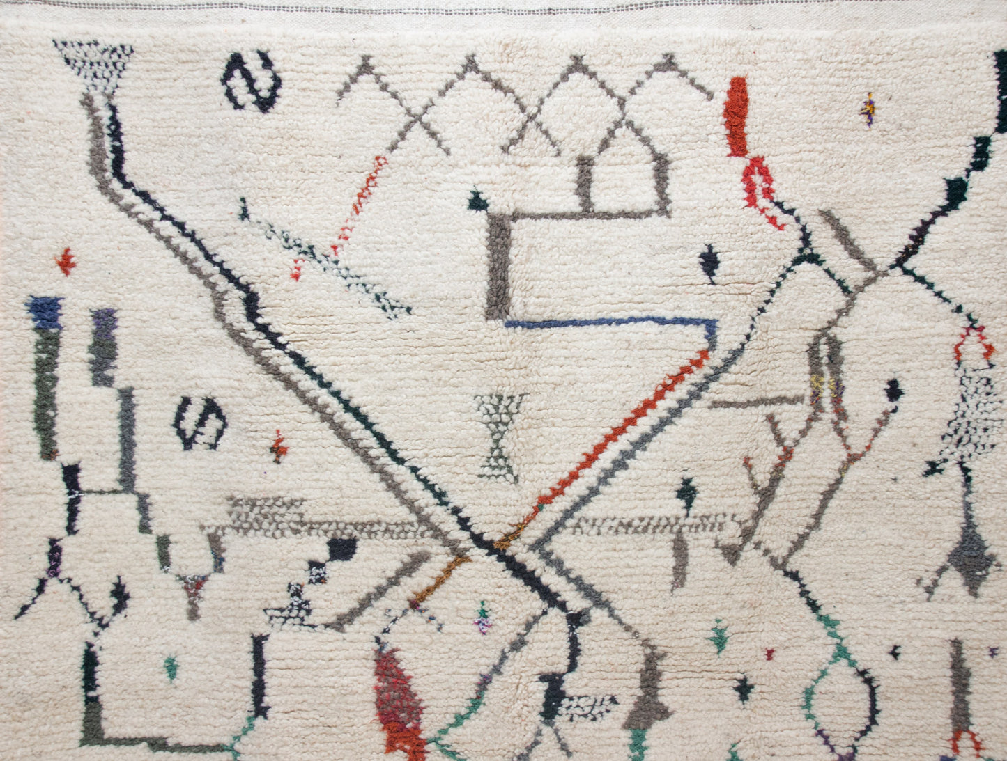 Azilal Pile Rug — Ivory Field with Calligraphic Linework & Atlas Motifs