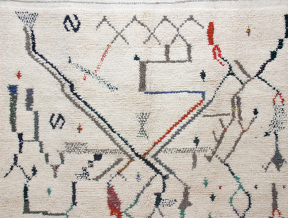 Azilal Pile Rug — Ivory Field with Calligraphic Linework & Atlas Motifs