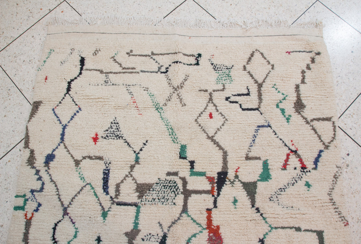 Azilal Pile Rug — Ivory Field with Calligraphic Linework & Atlas Motifs