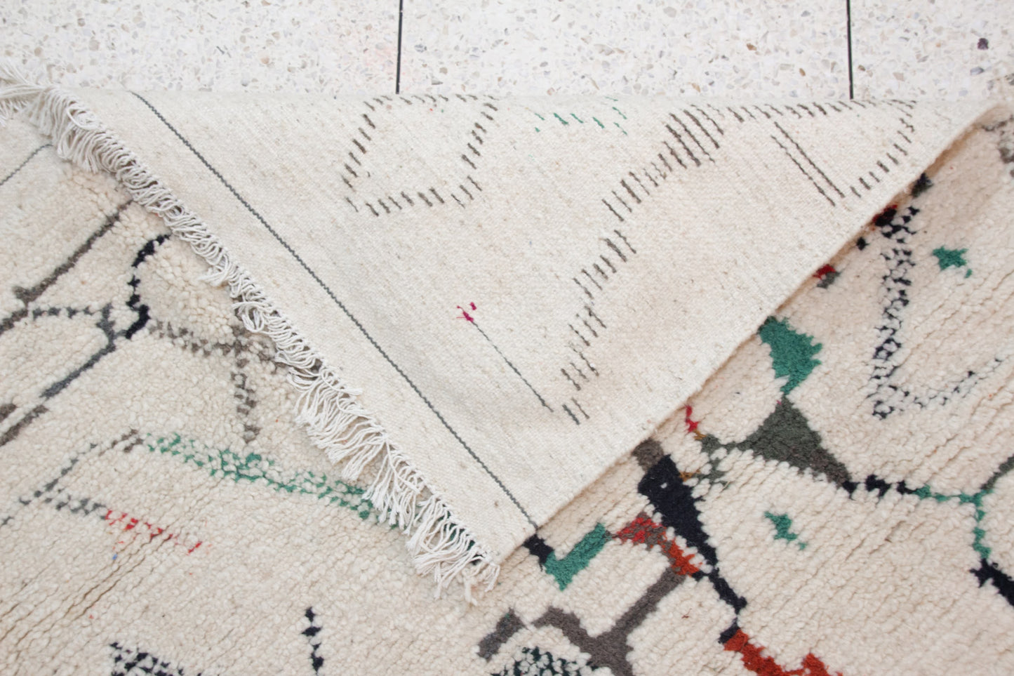 Azilal Pile Rug — Ivory Field with Calligraphic Linework & Atlas Motifs