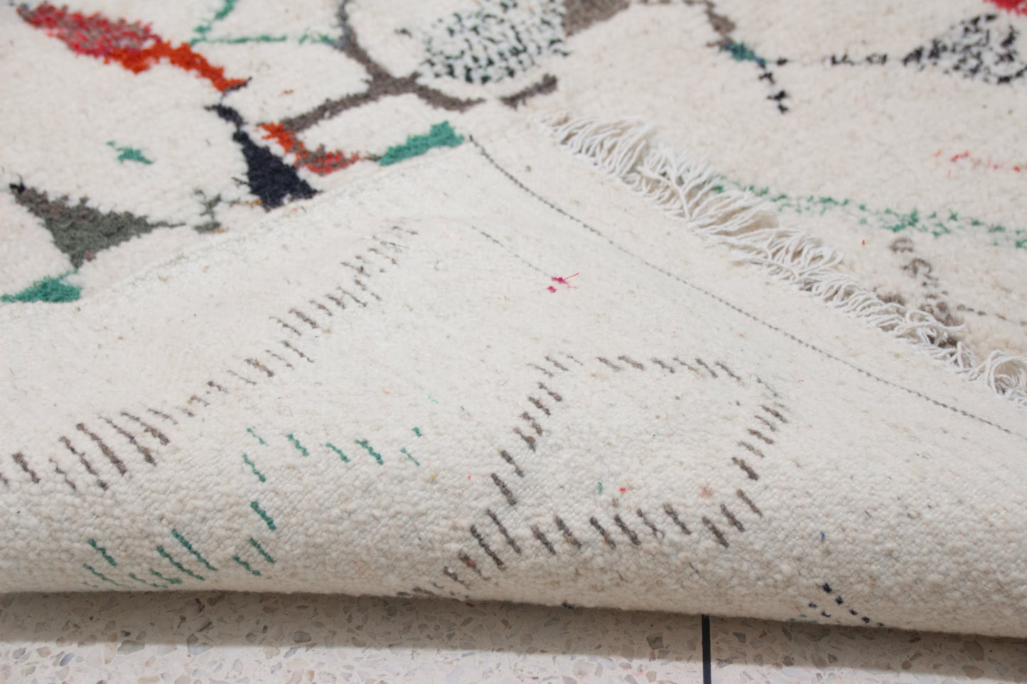 Azilal Pile Rug — Ivory Field with Calligraphic Linework & Atlas Motifs