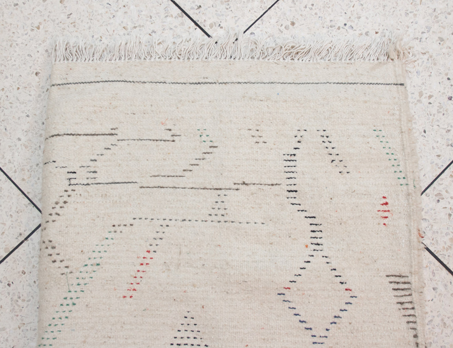 Azilal Pile Rug — Ivory Field with Calligraphic Linework & Atlas Motifs