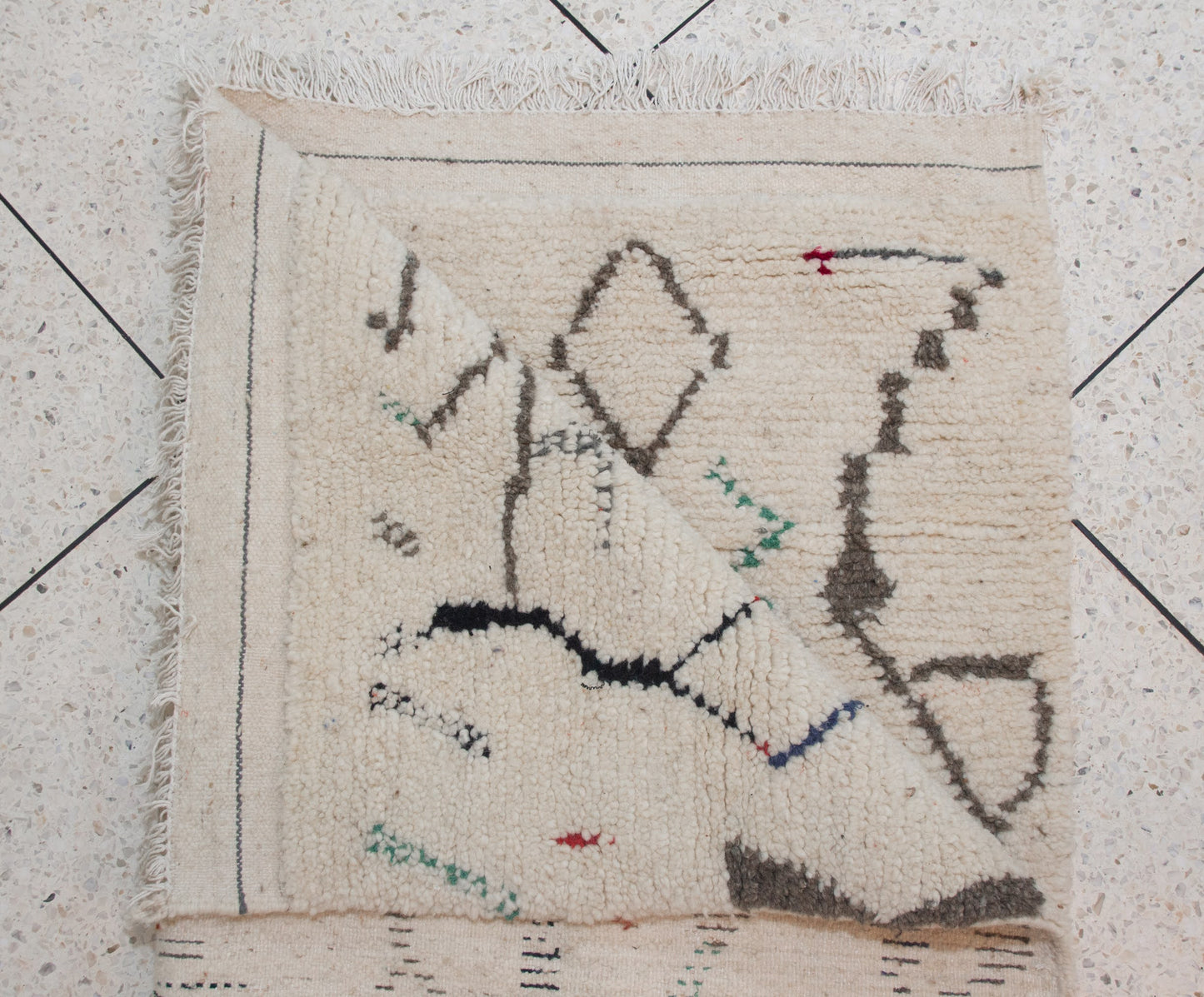 Azilal Pile Rug — Ivory Field with Calligraphic Linework & Atlas Motifs