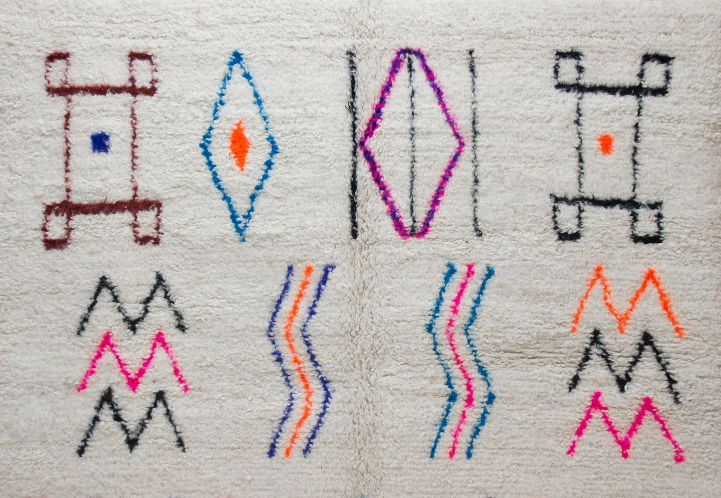 Azilal Pile Rug — Ivory Field with Glyph Suite & Beaded Chevrons