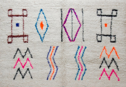 Azilal Pile Rug — Ivory Field with Glyph Suite & Beaded Chevrons