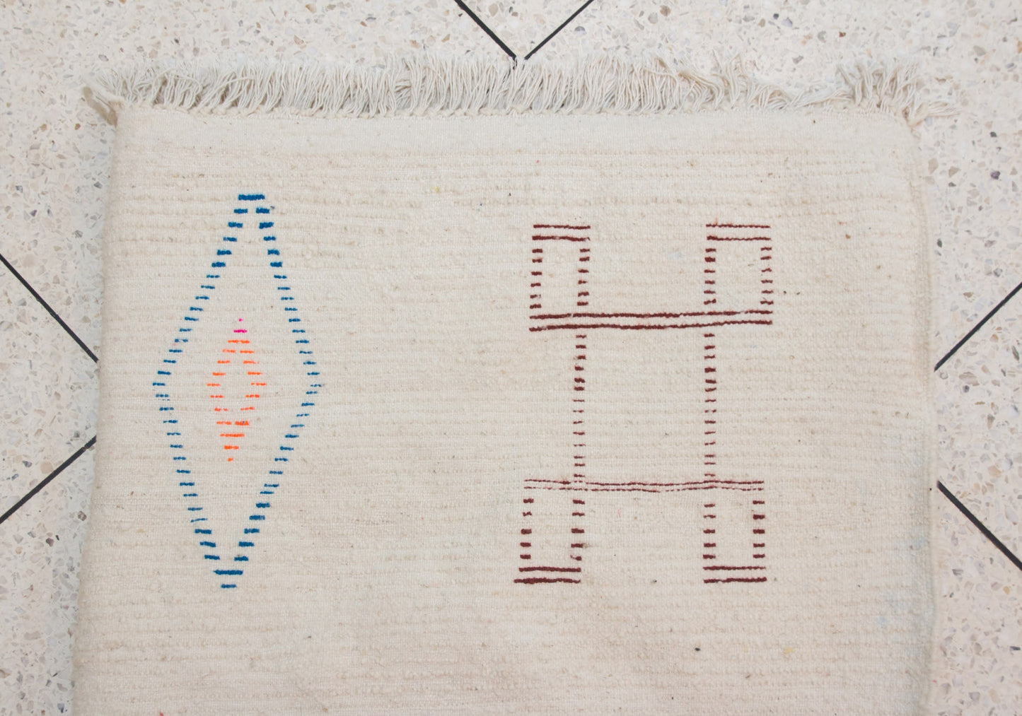 Azilal Pile Rug — Ivory Field with Glyph Suite & Beaded Chevrons