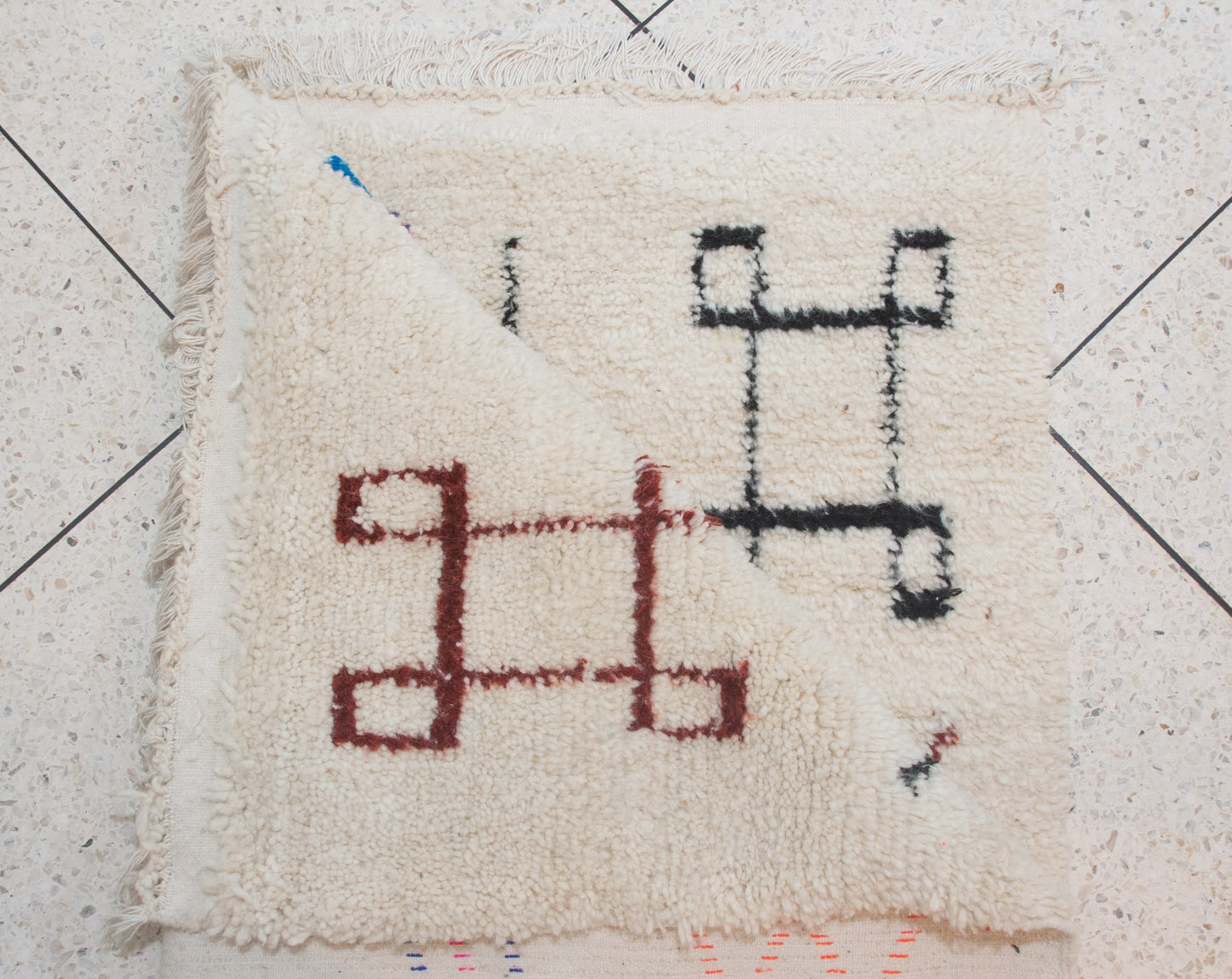 Azilal Pile Rug — Ivory Field with Glyph Suite & Beaded Chevrons