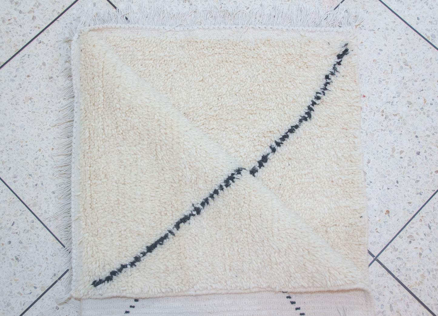 Marmoucha Pile Rug — Ivory Field with Charcoal Open Lattice