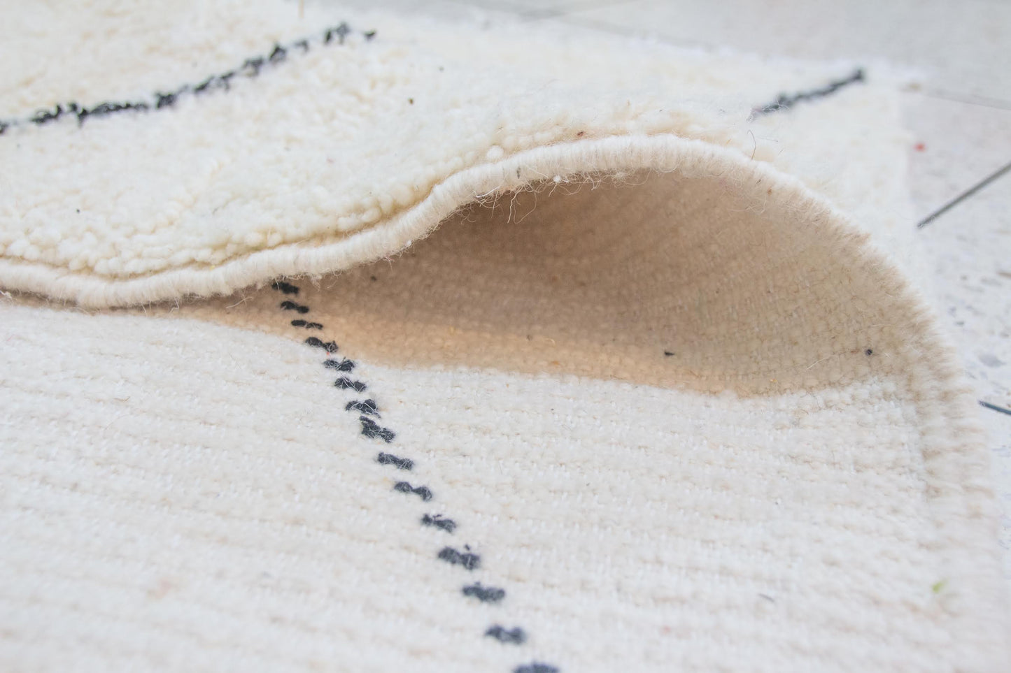Marmoucha Pile Rug — Ivory Field with Charcoal Open Lattice