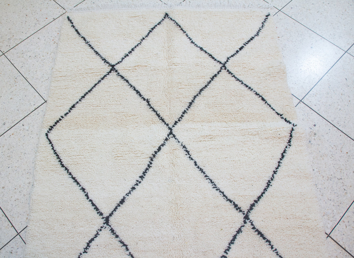 Marmoucha Pile Rug — Ivory Field with Charcoal Open Lattice