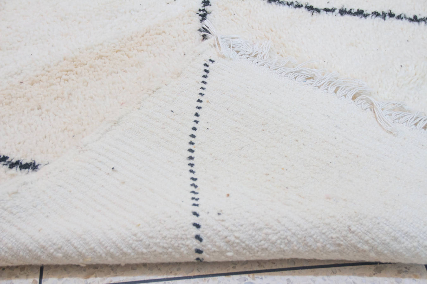 Marmoucha Pile Rug — Ivory Field with Charcoal Open Lattice