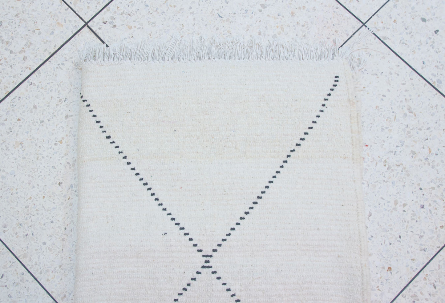 Marmoucha Pile Rug — Ivory Field with Charcoal Open Lattice