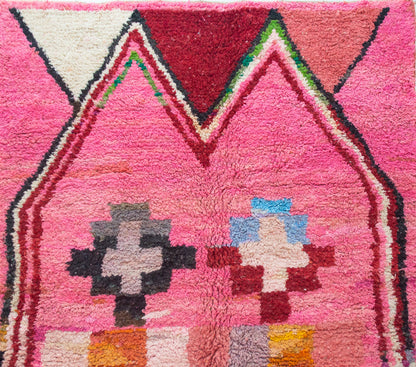Boujaad Pile Rug — Rose Sanctuary Field with Twin Cross Rosettes