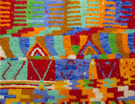 Boujaad Pile Rug — Chromatic Registers with Chevrons & Stripework