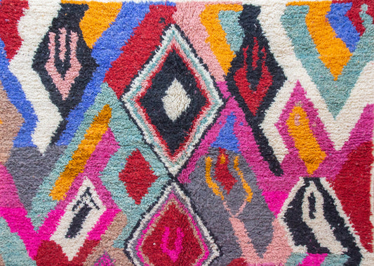 Boujaad Pile Rug — Prismatic Lozenges & Abstract Blocks in Jewel Tones