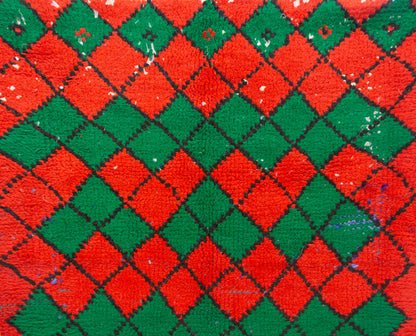 Boucherouite Argyle Lattice — Red & Emerald Reclaimed-Textile Rug