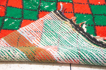 Boucherouite Argyle Lattice — Red & Emerald Reclaimed-Textile Rug