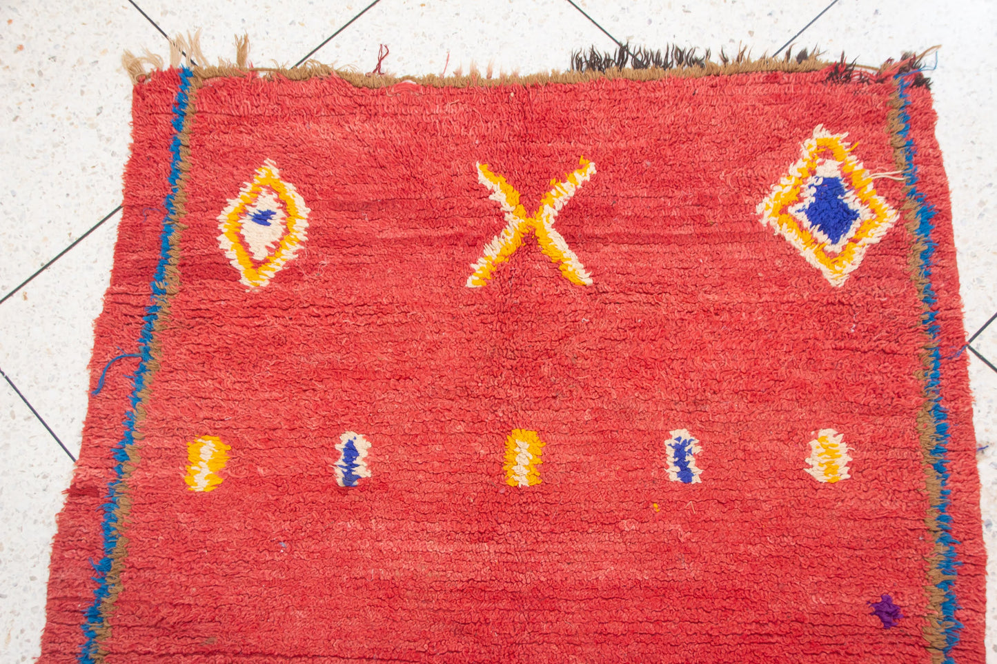 Azilal Red Field with Talismanic Amulets — Minimalist Middle Atlas Wool