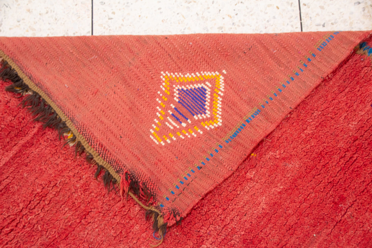Azilal Red Field with Talismanic Amulets — Minimalist Middle Atlas Wool