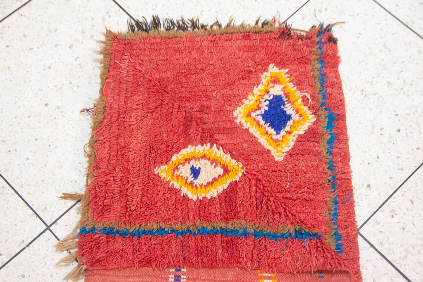Azilal Red Field with Talismanic Amulets — Minimalist Middle Atlas Wool