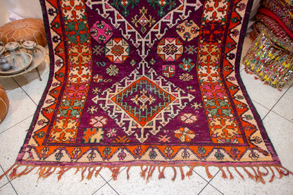 Boujaad Plum-Field with Star Medallions — Nested Lozenges & Floral Guard Borders