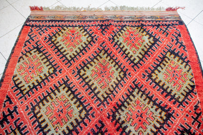 Aït Zayane Trellised Diamond Garden — Coral & Sage Lattice with Cross Rosettes