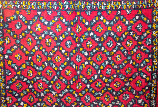 Aït Zayane Rosette Trellis — Red Field with Charcoal Diamond Lattice