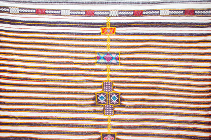 Boujaad Kilim Stripe with Talisman Spine — Ivory & Cocoa Suede Flatweave