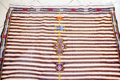 Boujaad Kilim Stripe with Talisman Spine — Ivory & Cocoa Suede Flatweave