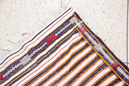 Boujaad Kilim Stripe with Talisman Spine — Ivory & Cocoa Suede Flatweave